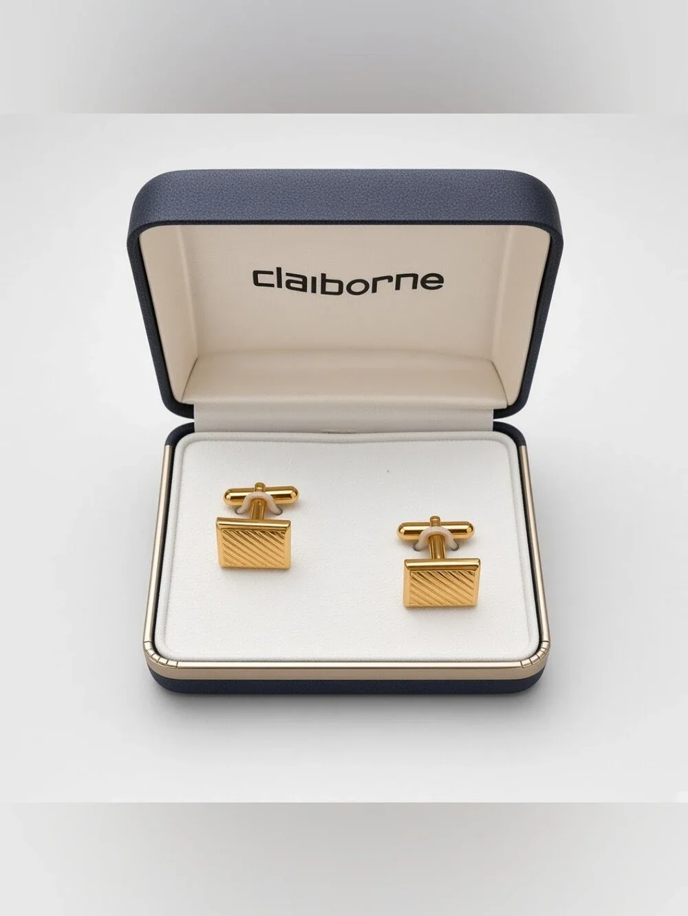 Claiborne Gold Tone Diagonal Stripe Rectangular Cufflinks